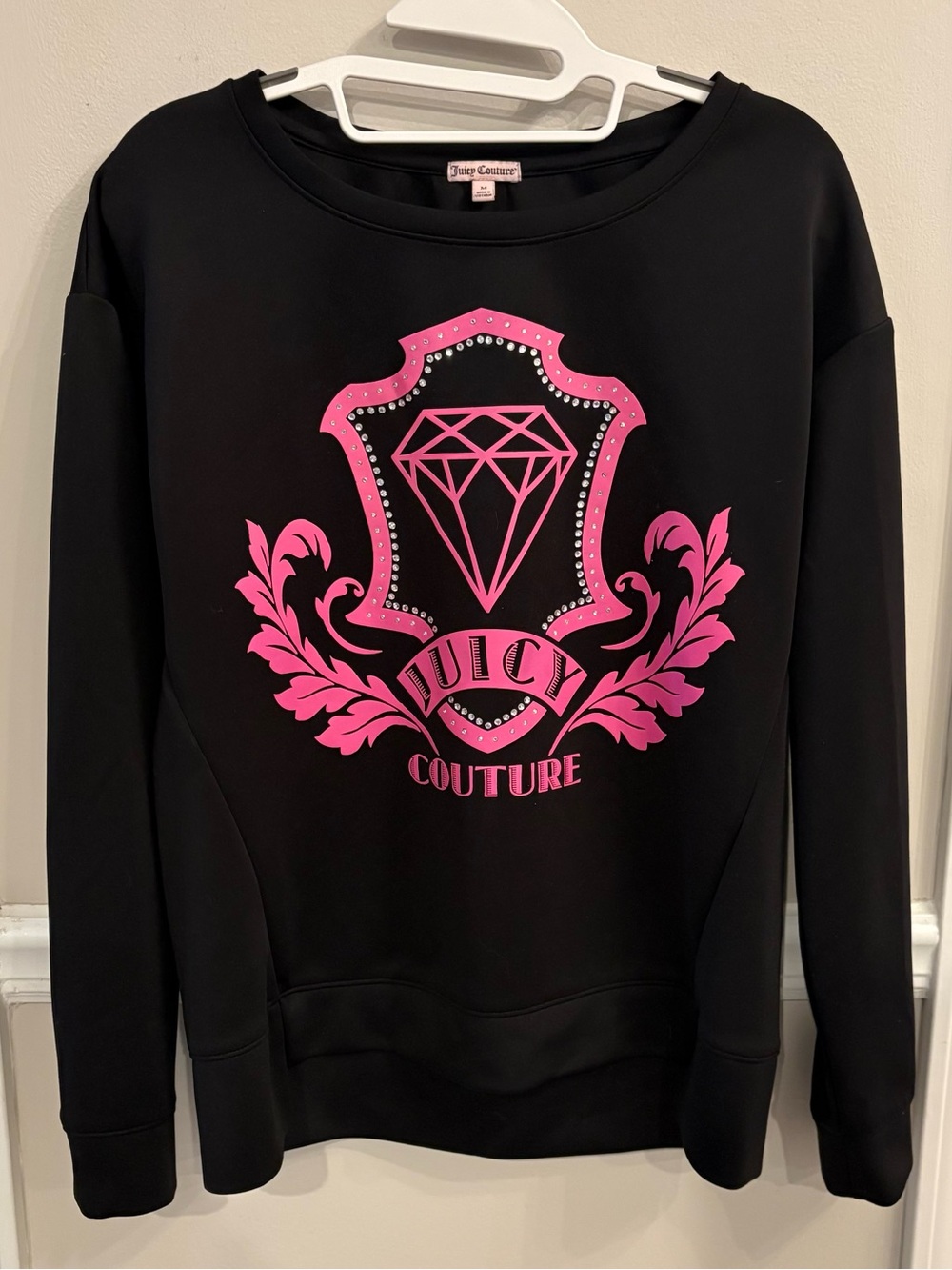 Juicy Couture Black Sweatshirt with Hot Pink Crest & Rhinestones Medium